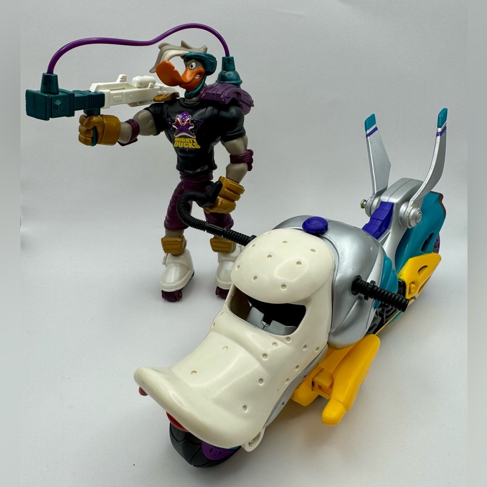 Vintage Disney Mighty Ducks Action Figure and Duckcycle Blastin Battle Bike